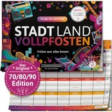 Denkriesen Stadt Land Vollpfosten - 70/80/90 Edition, Partyspiel A4-Spielblock