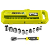 Ryobi Steckschlüssel-Set RHRS11PC, 3/8" grün/grau, 11-teilig, mit 3/8" Umschaltknarre