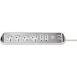 Brennenstuhl estilo Eck-Steckdosenleiste 6-fach weiß/edelstahl, 2 Meter, 2x USB