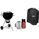 Weber Holzkohlegrill Bundle Master-Touch Premium SE E-5775 mit Abdeckhaube schwarz, Ø 57cm, inkl. Premium Abdeckhaube und Anzünd-Set