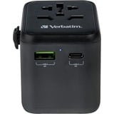 Verbatim Universal-Reiseadapter UTA-02, Reisestecker schwarz, 1x USB-A, 1x USB-C