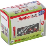 fischer Dübel DUOPOWER 5x25 S PH LD hellgrau/rot, 50 Stück, mit Schraube