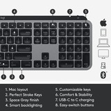 Logitech MX Keys für Mac, Tastatur dunkelgrau, DE-Layout