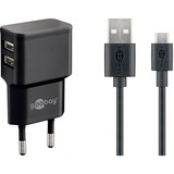 goobay Micro-USB Dual-Ladeset 18 Watt, Ladegerät schwarz, 2,4 A, 1 Meter Kabel USB-A > Micro-USB