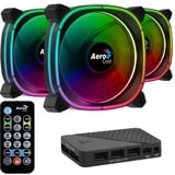 Aerocool Astro 12 Pro 120x120x25, Gehäuselüfter schwarz, 3er Pack, inkl. H66F Control Hub, Fernbedienung, 120 mm