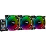 Aerocool Astro 12 Pro 120x120x25, Gehäuselüfter schwarz, 3er Pack, inkl. H66F Control Hub, Fernbedienung, 120 mm