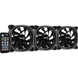 Aerocool Astro 12 Pro 120x120x25, Gehäuselüfter schwarz, 3er Pack, inkl. H66F Control Hub, Fernbedienung, 120 mm