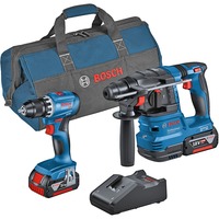 Bosch Kombi-Set Akku-Bohrschrauber GSR 18V-45 + Akku-Bohrhammer GBH 18V-22 blau, 2x Li-Ionen Akku 4,0Ah, Werkzeugtasche