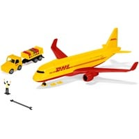 SIKU DHL Frachtflugzeug mit Zubehör, Modellfahrzeug blau/weiß