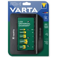 VARTA LCD Universal Charger+, Ladegerät schwarz, Lädt bis zu 4 AA, AAA, C, D oder 1x 9V