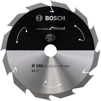 Bosch Kreissägeblatt Standard for Wood, Ø 160mm, 12Z Bohrung 20mm, für Akku-Handkreissägen