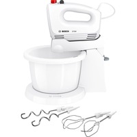 Bosch Handmixer CleverMixx MFQ2600W weiß/rot, 375 Watt, mit Schüssel und Geräteständer